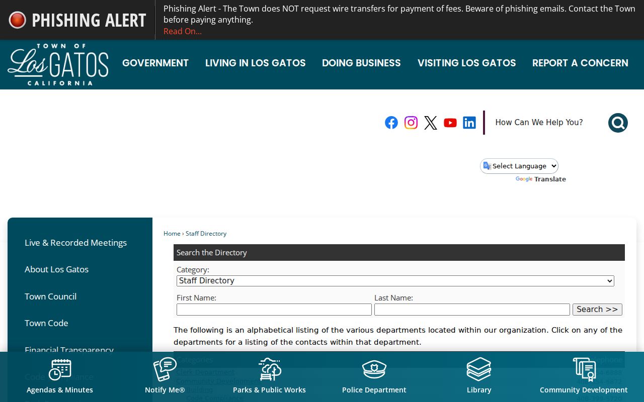 Los Gatos people search town staff directory