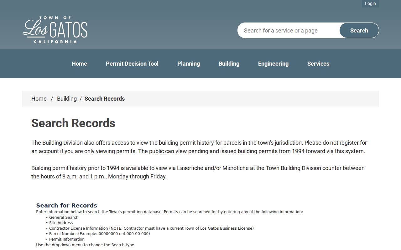 Los Gatos people search building permit records