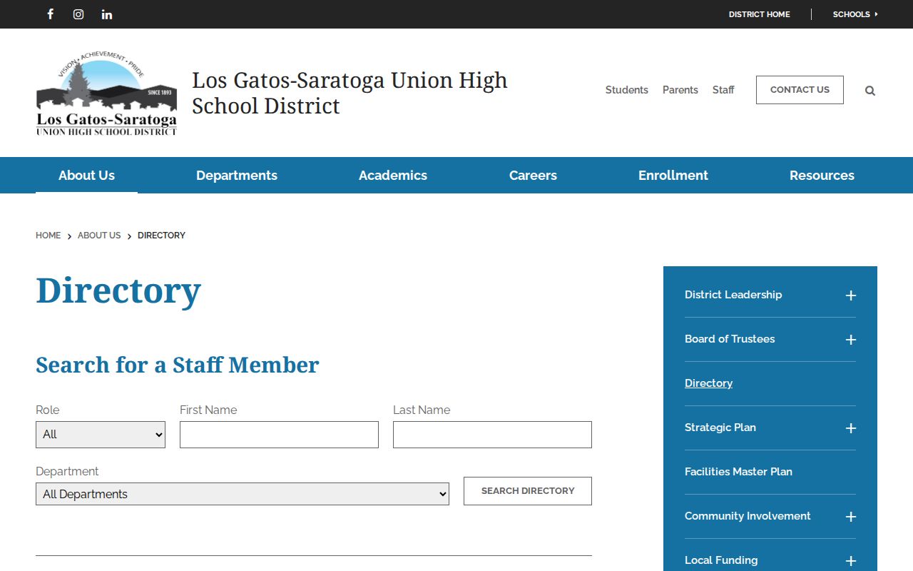 Los Gatos people directories listing high school district staff