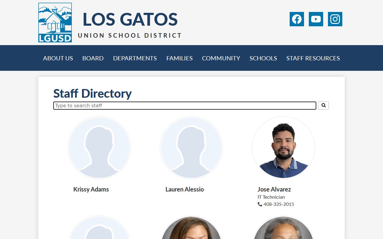 Los Gatos people directories page for Union School District staff