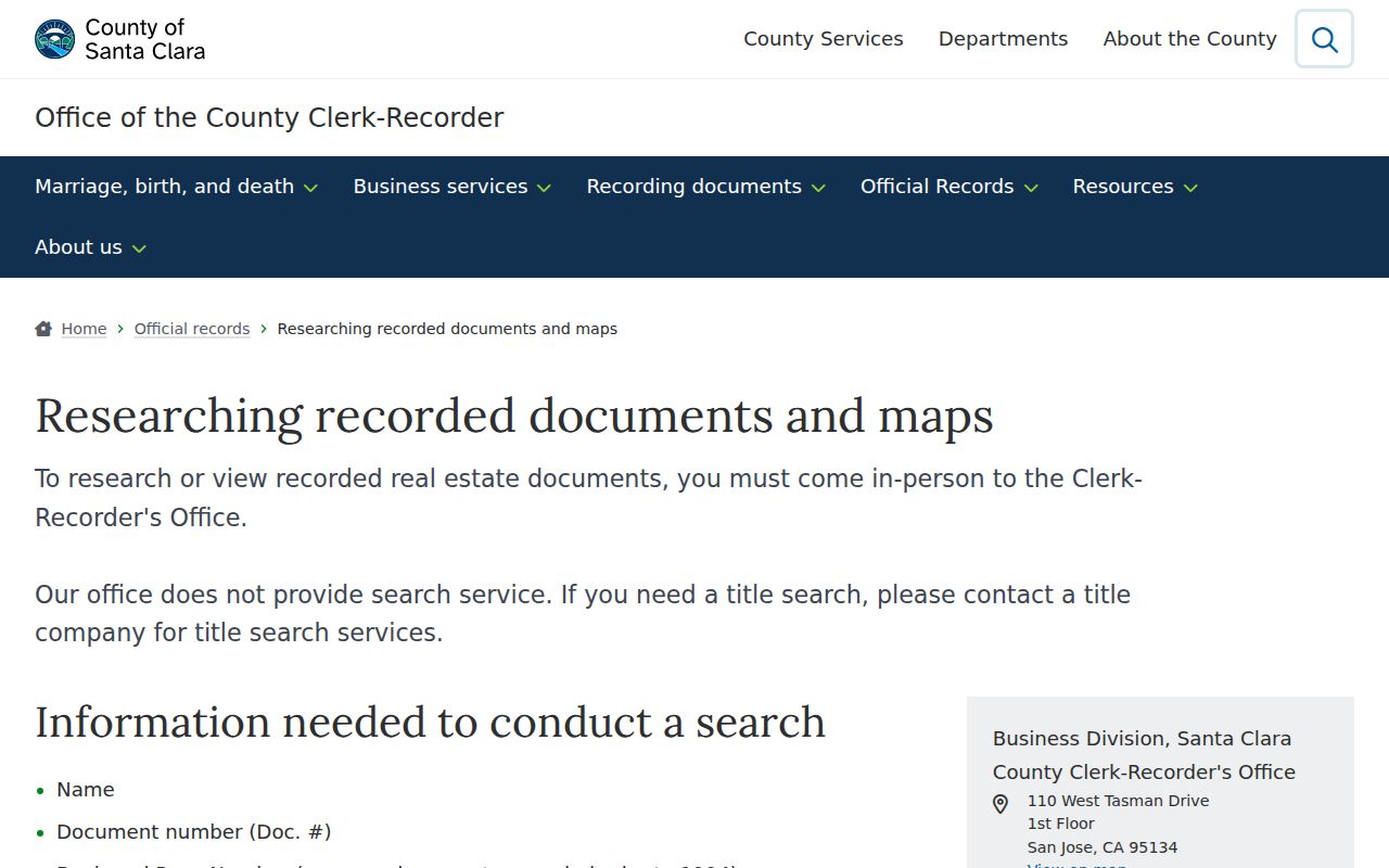 Los Gatos public records research guidance for recorded documents